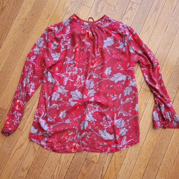 Lucky Brand Red Floral Peasant Top Fringe Tassels XS - Picture 10 of 15